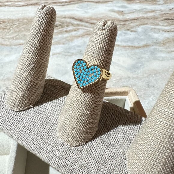 Heart-Shaped Gold-tone Ring Size 6 1/4 Flirt By Park Lane Jewelry Turquoise Blue - Picture 8 of 10